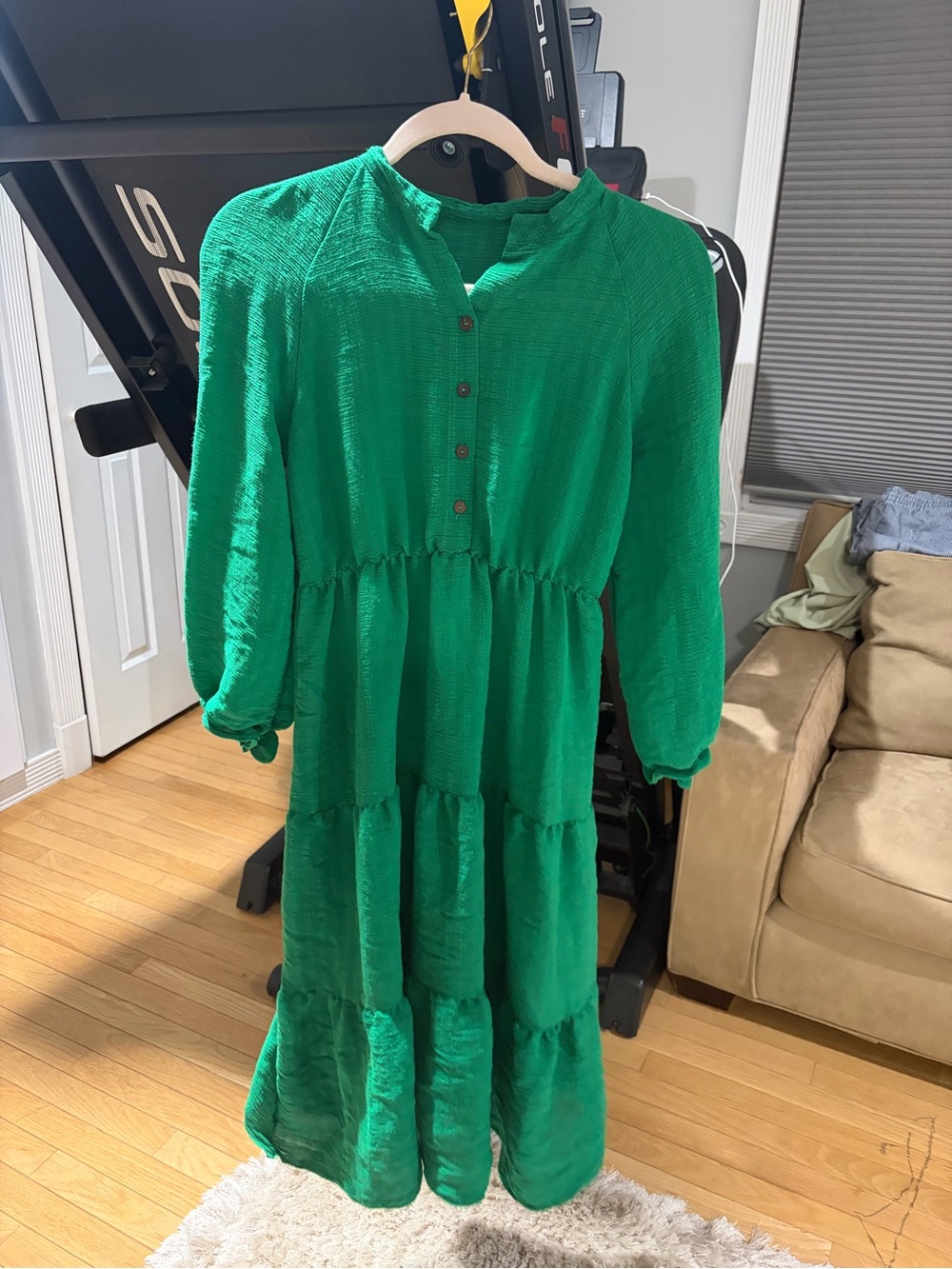 SHEIN Emerald Green Tiered Button-Front Midi Dress